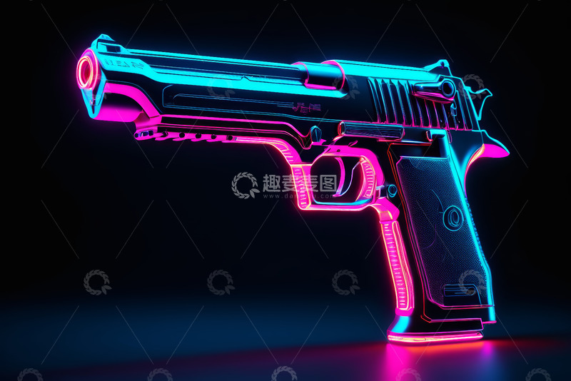 高清大图下载【趣麦麦图】霓虹发光手枪素材