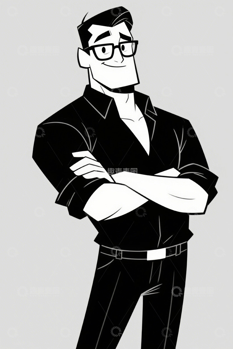 高清大图下载【趣麦麦图】戴眼镜男士双臂交叉卡通形象