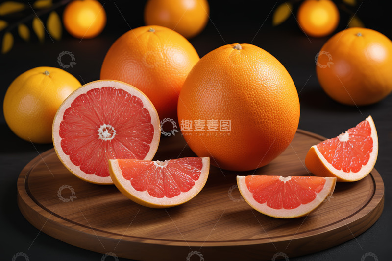 高清大图下载【趣麦麦图】木制托盘上的西柚及切片