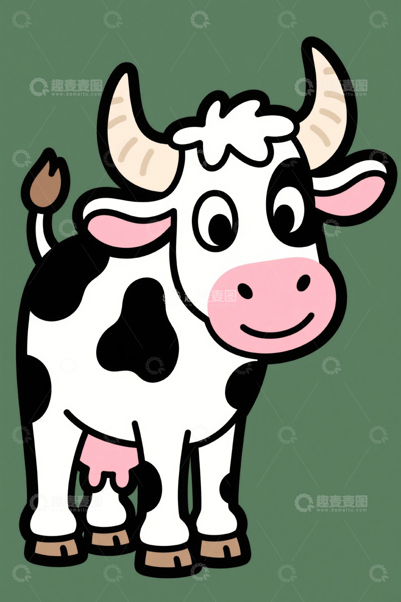 高清大图下载【趣麦麦图】卡通奶牛插画素材