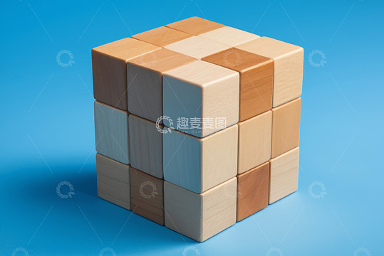 蓝色背景木质立方体素材