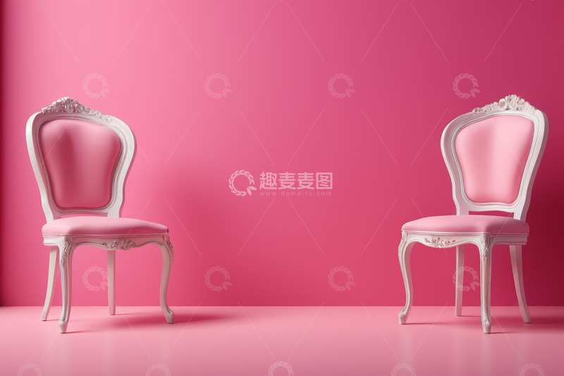 高清大图下载【趣麦麦图】粉色背景前的欧式装饰椅子