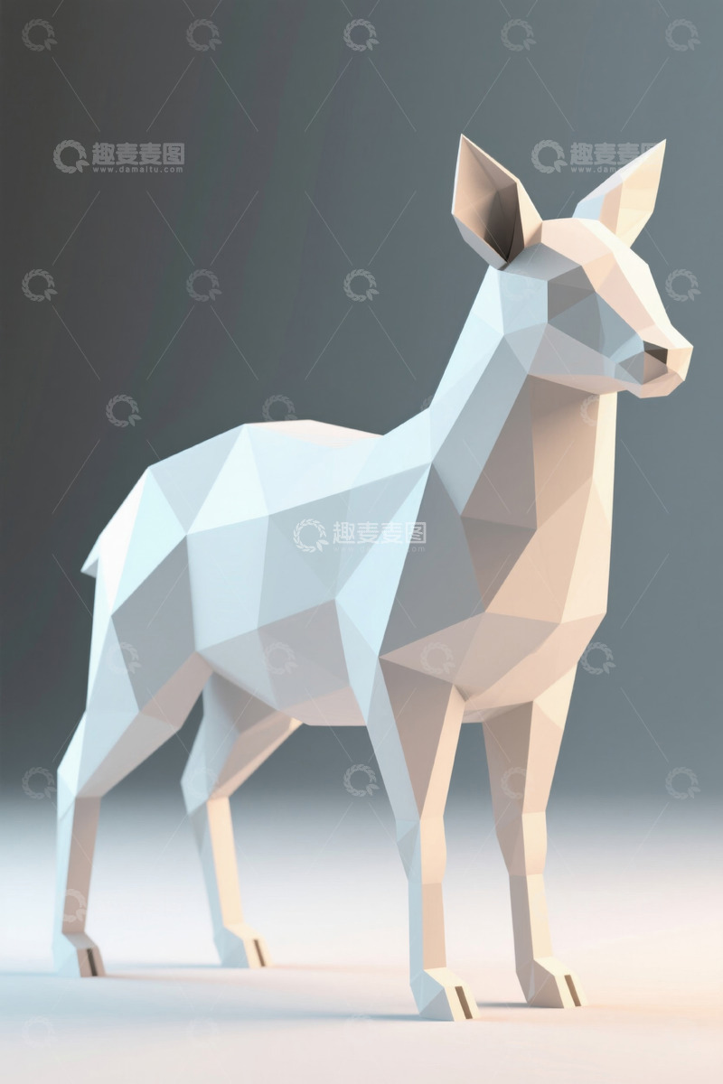 高清大图下载【趣麦麦图】低多边形风格白色小鹿模型