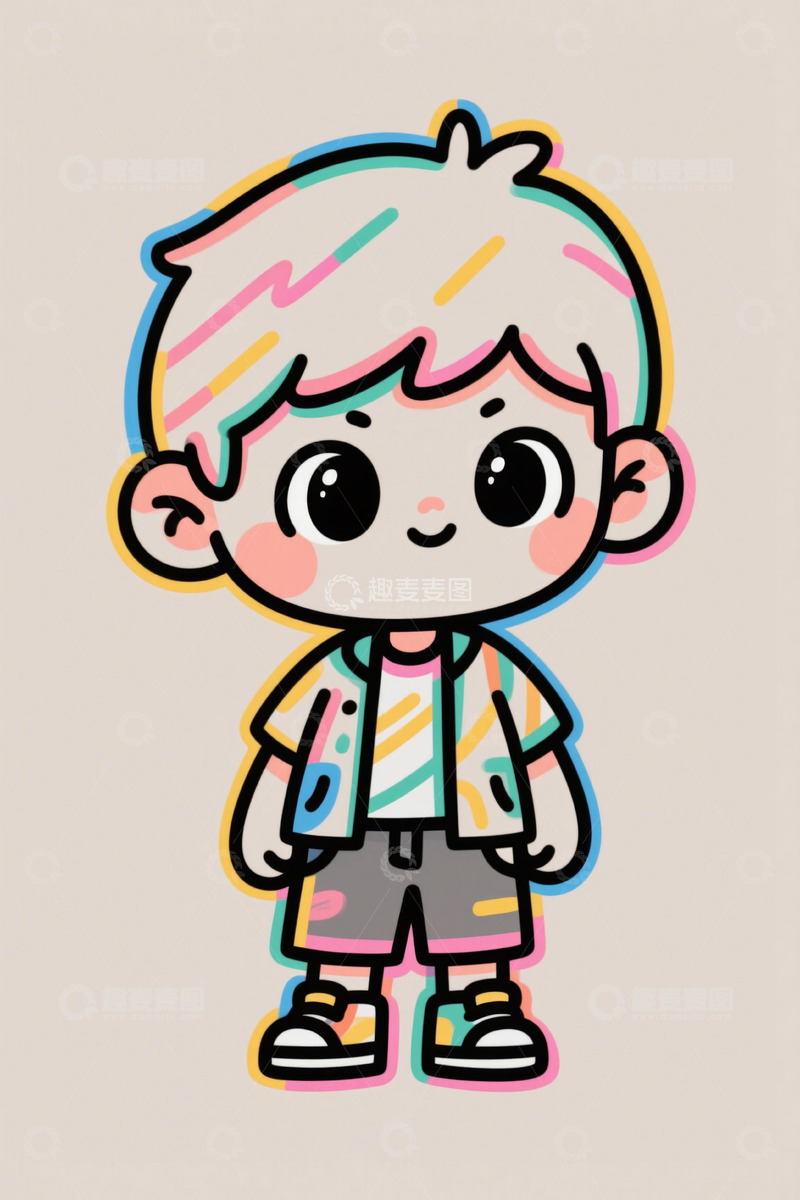 高清大图下载【趣麦麦图】彩色卡通风格小男孩形象