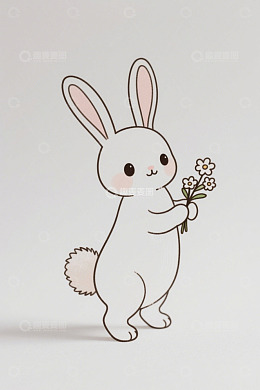 手持小花的可爱卡通兔子