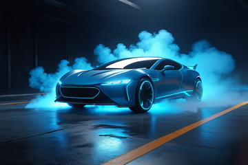 未来科技感蓝色跑车展示