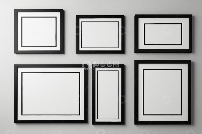 高清大图下载【趣麦麦图】墙上排列的现代空白相框