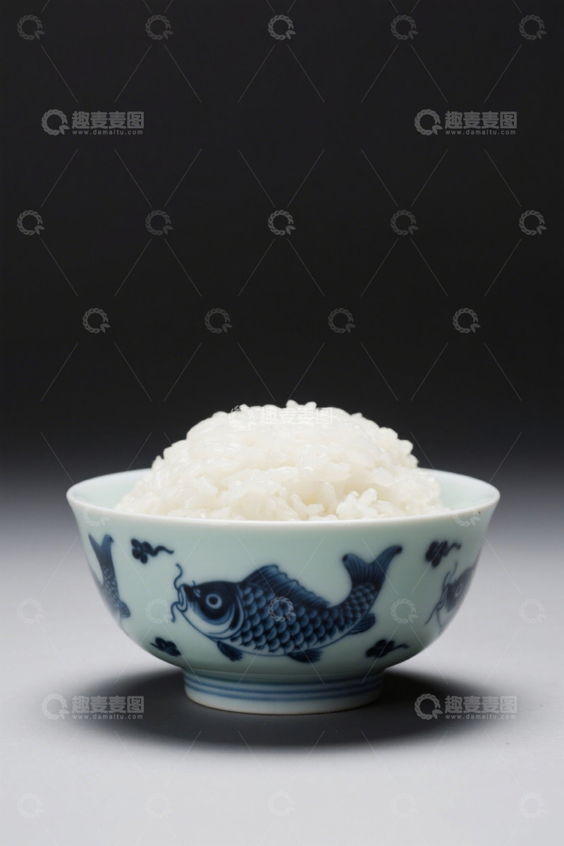 高清大图下载【趣麦麦图】青花瓷碗中的白米饭