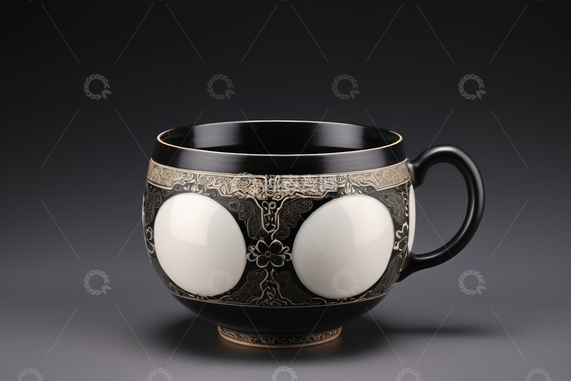 高清大图下载【趣麦麦图】精致花纹陶瓷杯特写