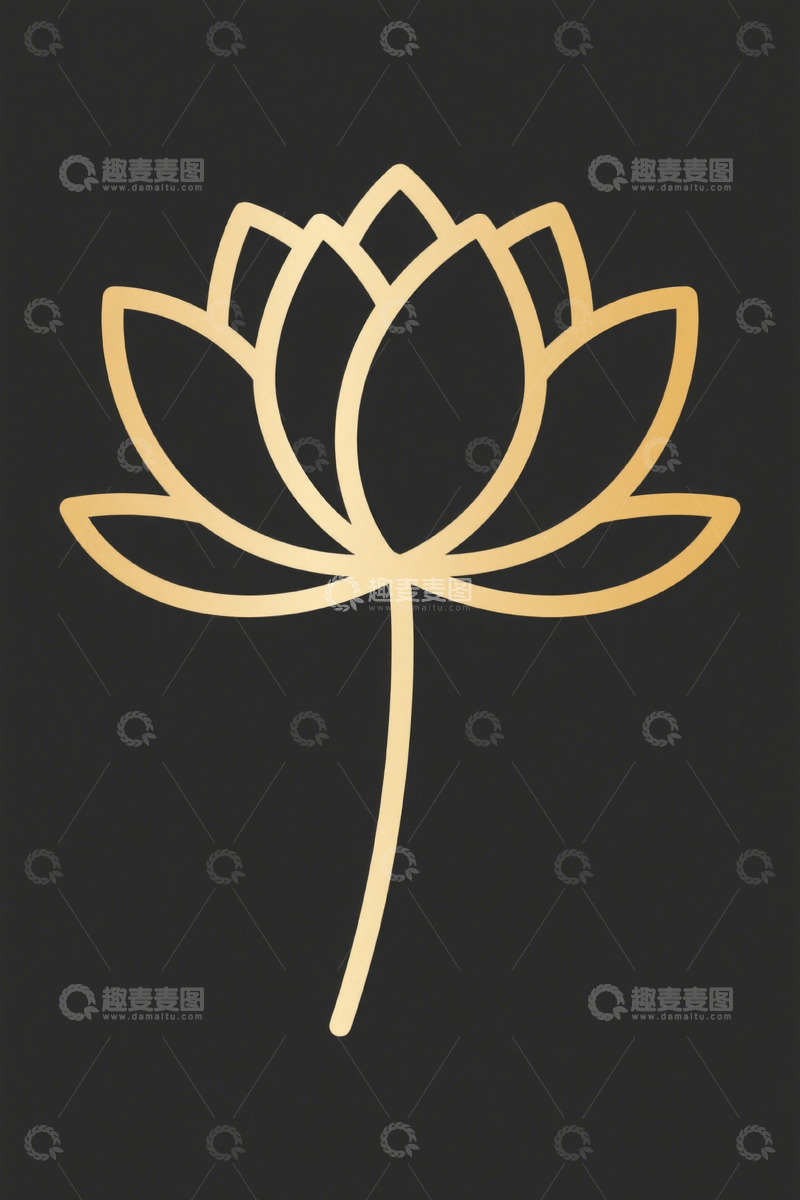 高清大图下载【趣麦麦图】黑色背景金色莲花图案