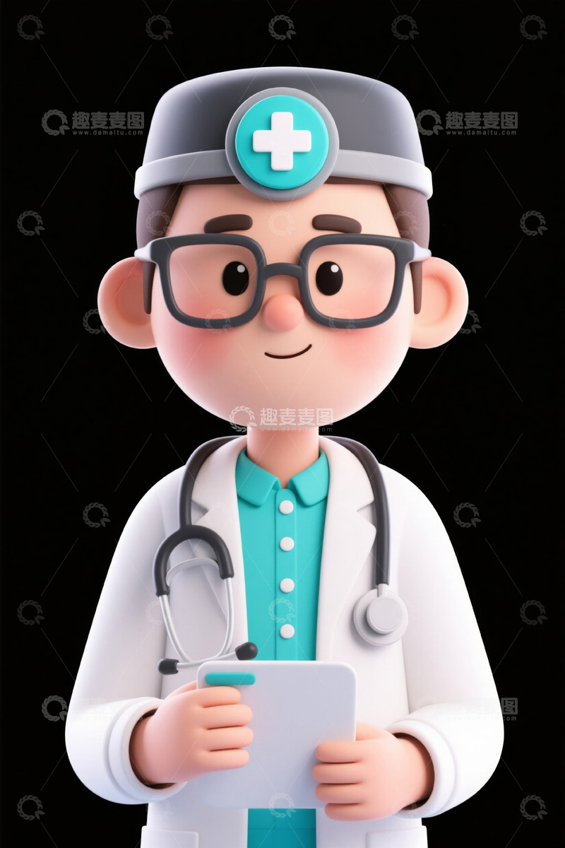 高清大图下载【趣麦麦图】卡通医生手持平板形象
