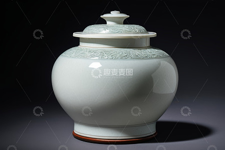 白色带盖花纹陶瓷罐静物