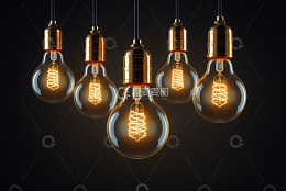 悬挂发光的复古灯泡