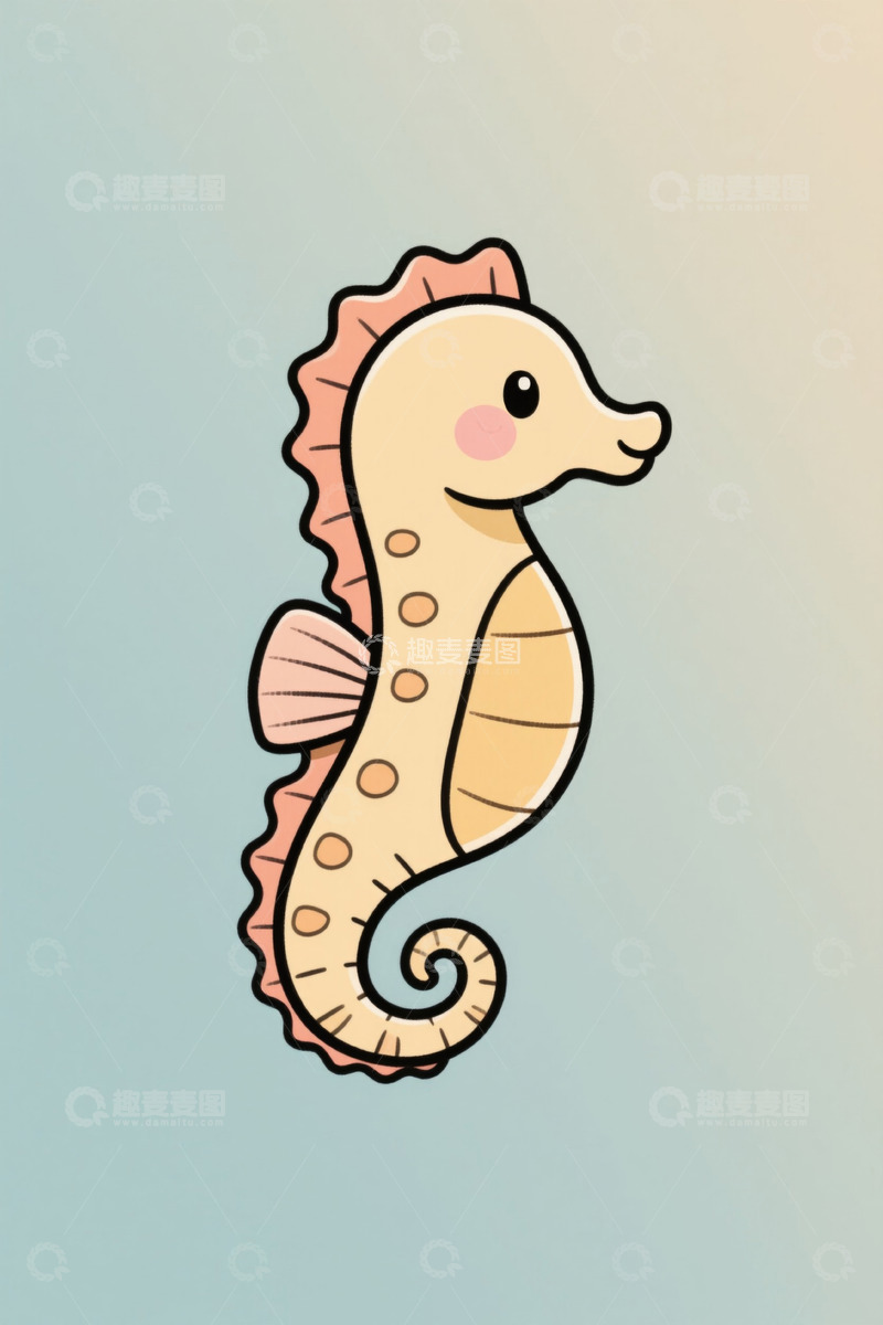 高清大图下载【趣麦麦图】卡通海马插画
