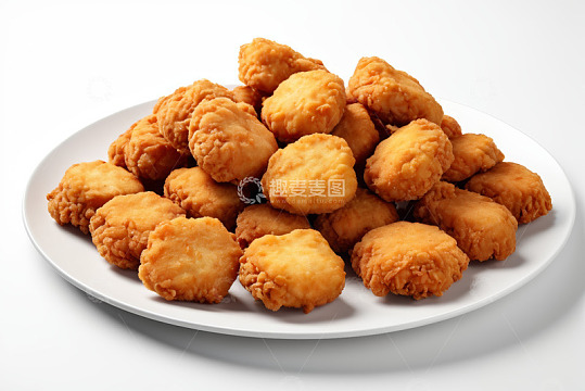 白色盘子里的油炸鸡肉块