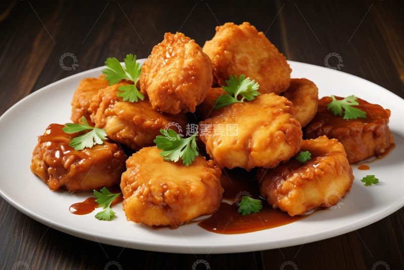高清大图下载【趣麦麦图】盘中油炸美食搭配香菜