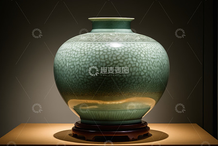 展示台上的青色裂纹瓷器