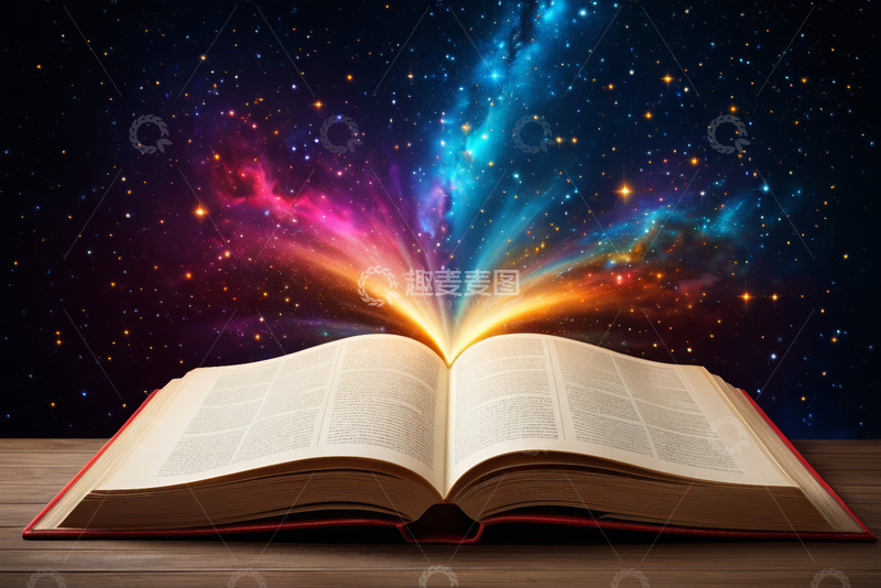 高清大图下载【趣麦麦图】翻开的书与星空背景素材