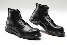 黑色皮革系带男士短靴