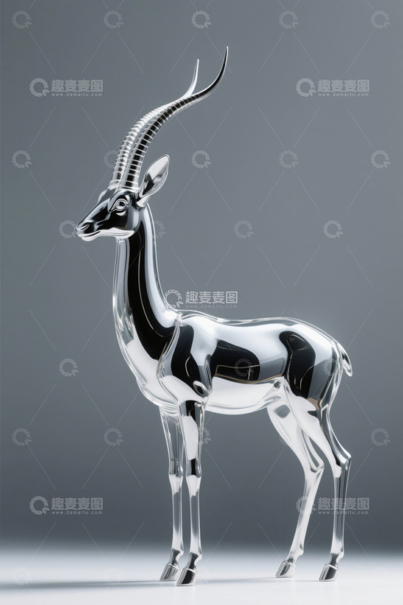 高清大图下载【趣麦麦图】透明羚羊工艺品摆件