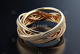 多环交错镶钻金戒指特写