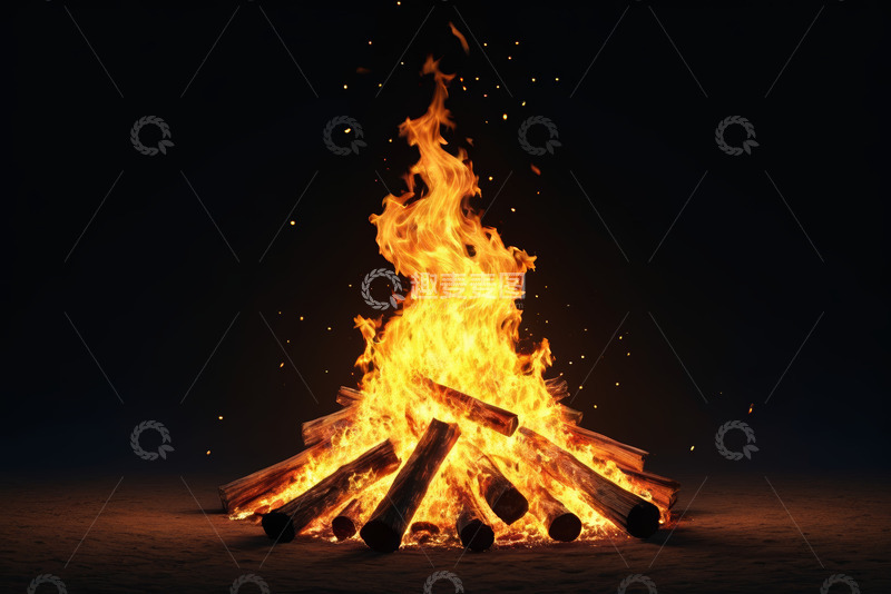 高清大图下载【趣麦麦图】夜晚篝火燃烧场景