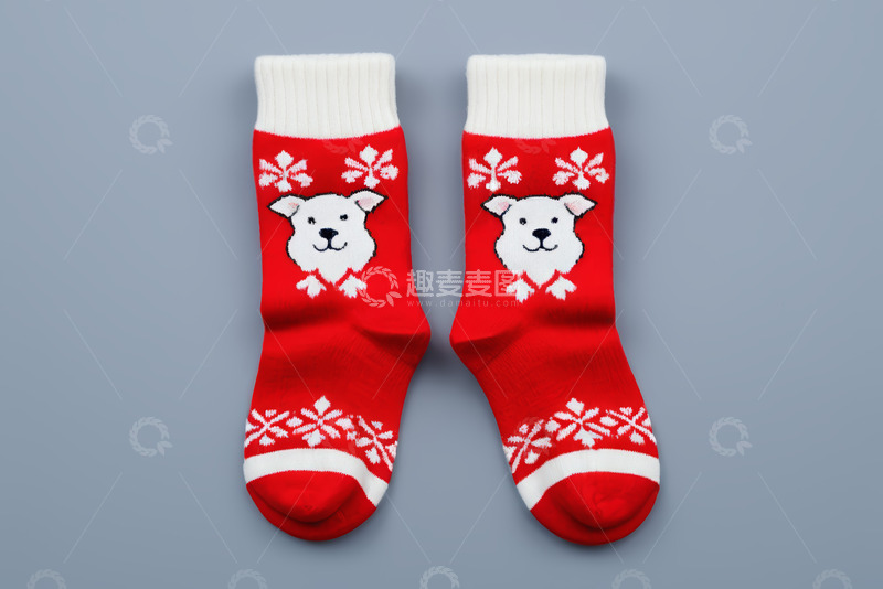 高清大图下载【趣麦麦图】红色卡通小狗图案针织袜子