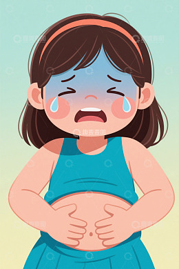 小女孩捂着肚子表情痛苦