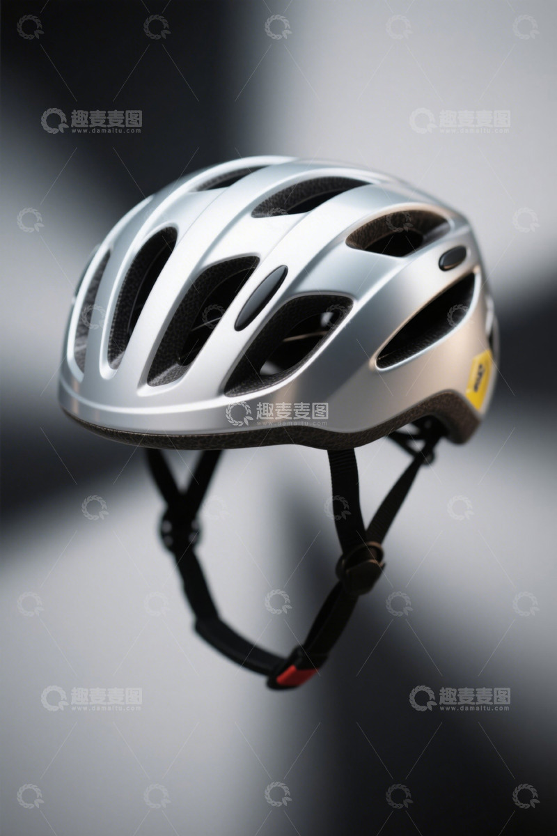 高清大图下载【趣麦麦图】银色自行车头盔特写
