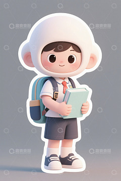 手持书本的卡通小学生形象