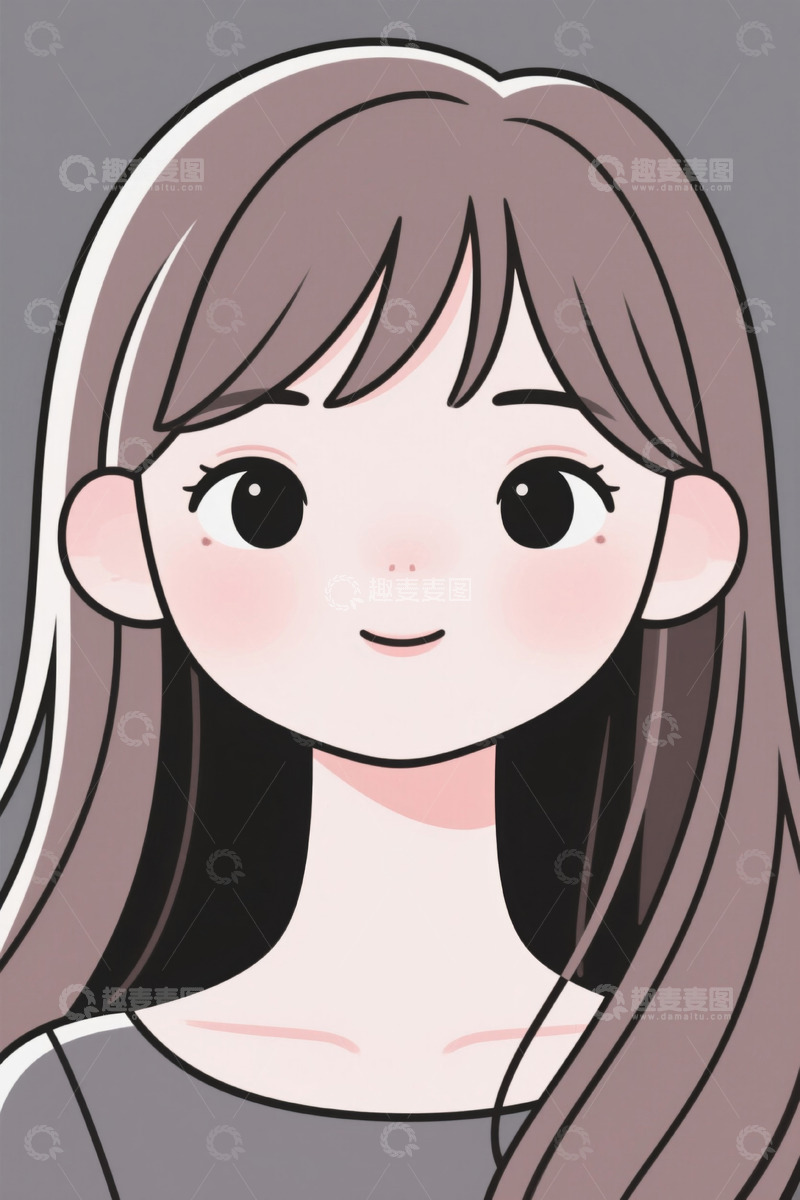 高清大图下载【趣麦麦图】卡通风格长发女孩肖像