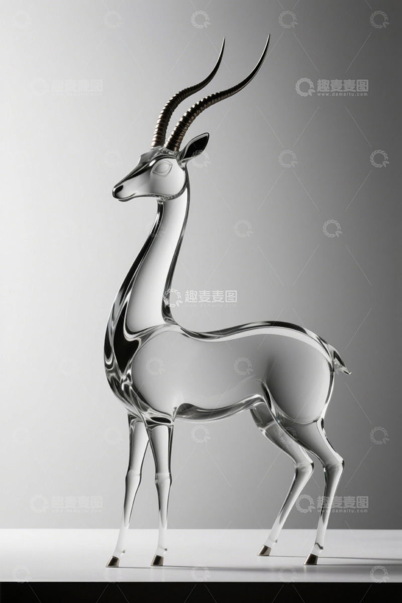 高清大图下载【趣麦麦图】透明羚羊雕塑摆件