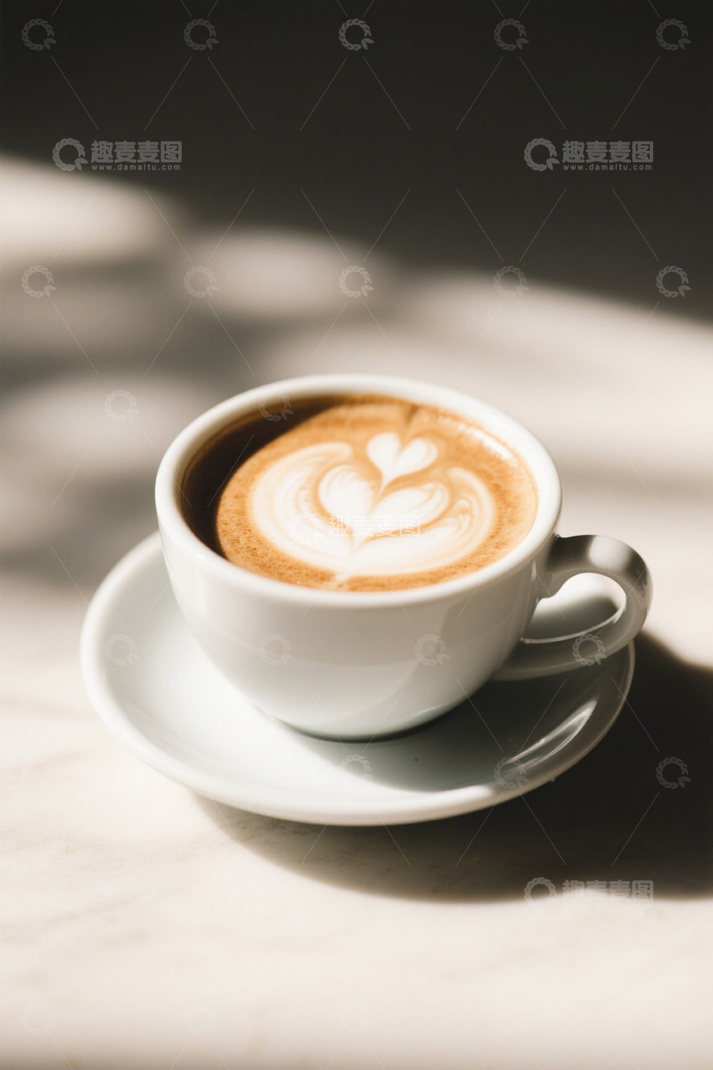 高清大图下载【趣麦麦图】白色咖啡杯中的拉花咖啡