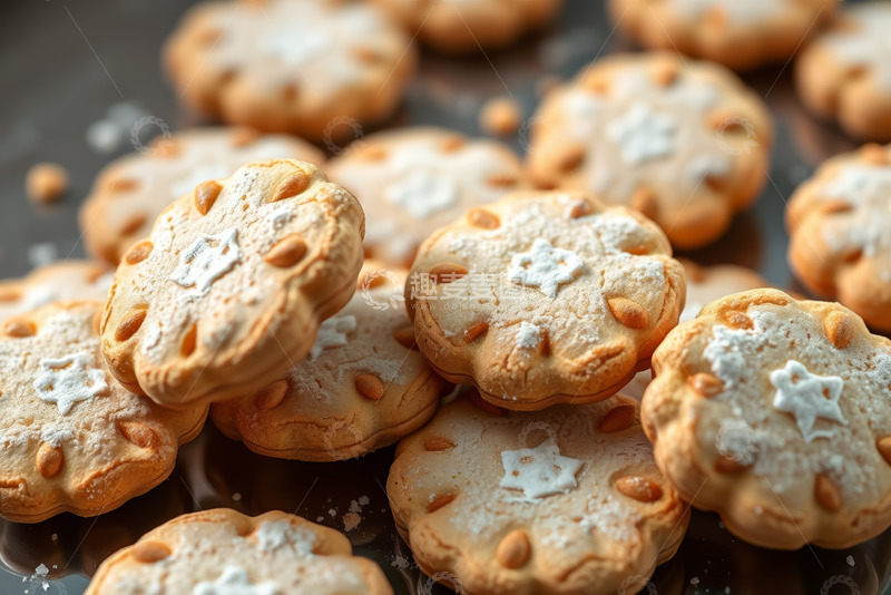 高清大图下载【趣麦麦图】撒糖粉装饰的美味饼干特写