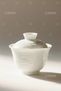 白色雕花茶具特写