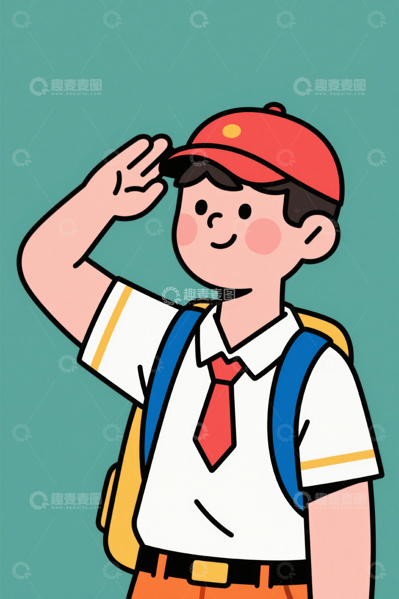 高清大图下载【趣麦麦图】戴帽学生敬礼插画