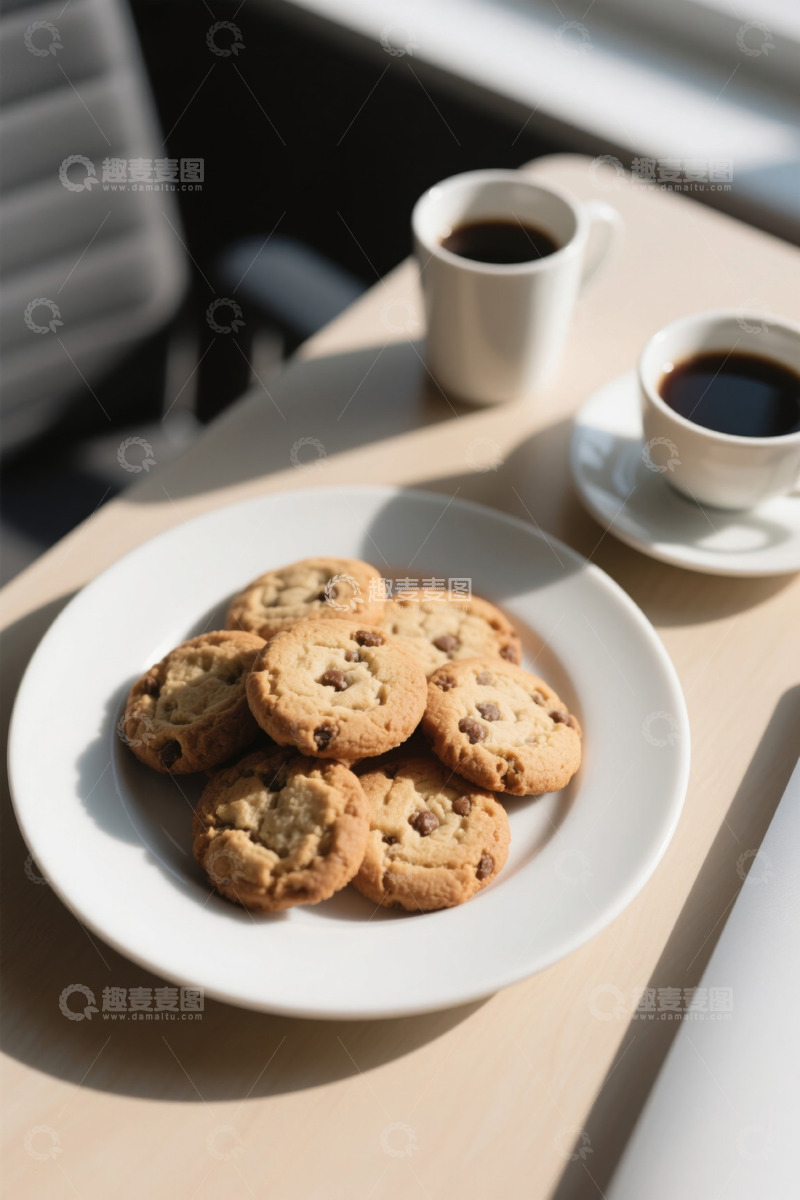 高清大图下载【趣麦麦图】木桌咖啡配巧克力曲奇饼干