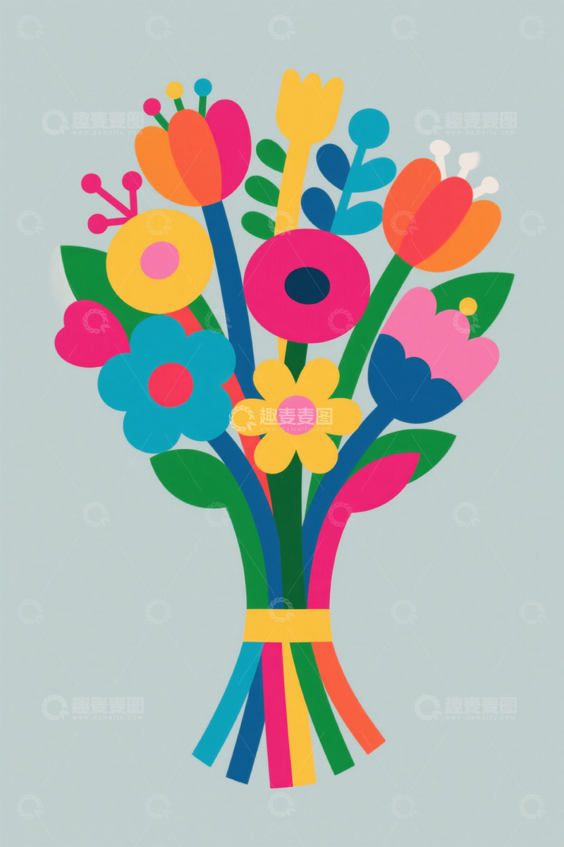 高清大图下载【趣麦麦图】彩色手绘花卉插画素材