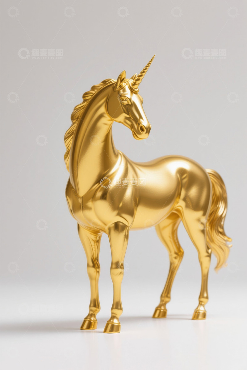 高清大图下载【趣麦麦图】金色独角兽雕塑特写