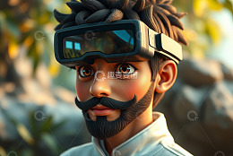 戴VR眼镜的卡通人物形象