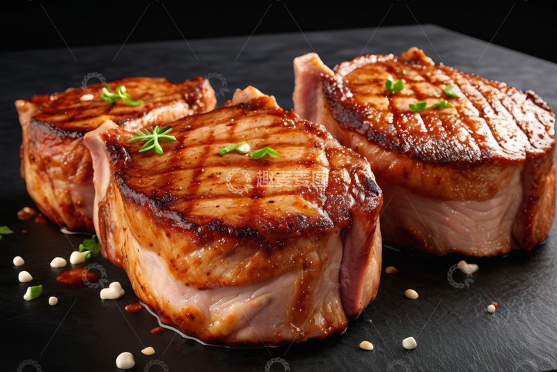 高清大图下载【趣麦麦图】三块烤制牛排特写