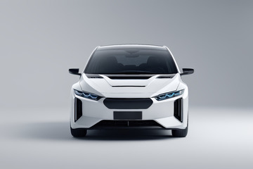 白色电动汽车正面展示