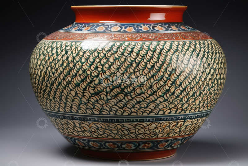 高清大图下载【趣麦麦图】传统花纹陶瓷花瓶特写