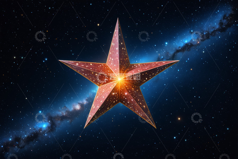 高清大图下载【趣麦麦图】星空背景下的发光五角星