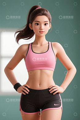 运动装扮女性叉腰形象