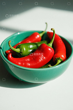 碗中红绿辣椒特写