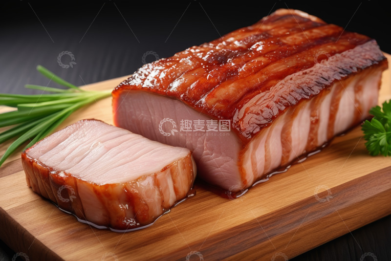 高清大图下载【趣麦麦图】砧板上的切片猪肉美食