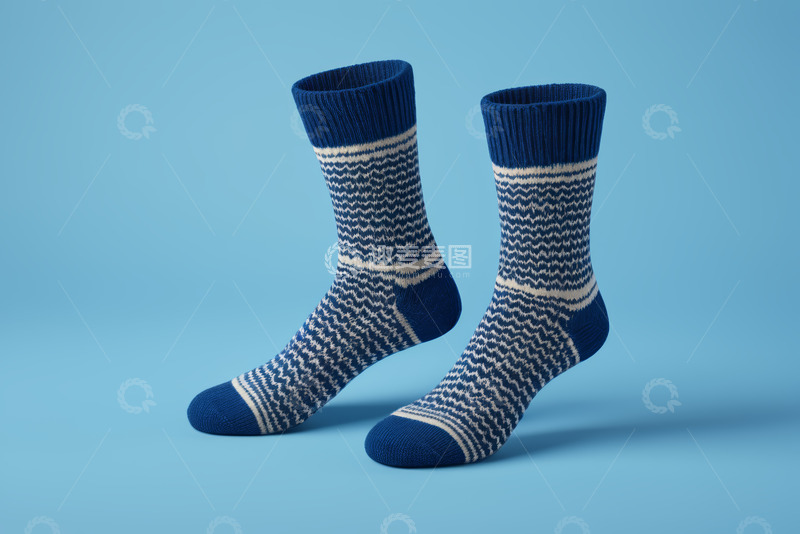 高清大图下载【趣麦麦图】蓝底条纹针织袜子展示