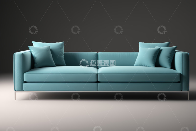 高清大图下载【趣麦麦图】浅蓝色双人沙发配抱枕