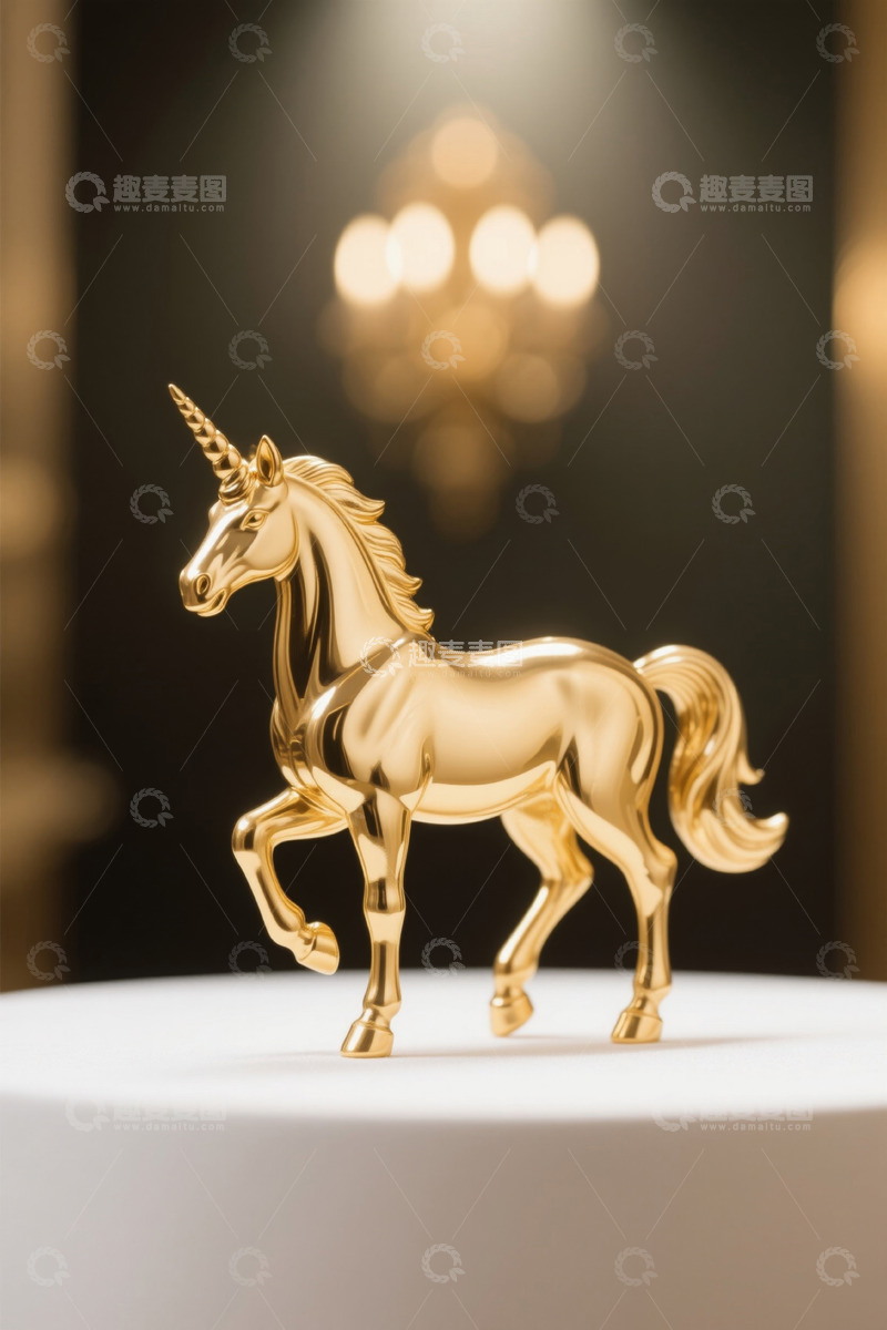 高清大图下载【趣麦麦图】金色独角兽摆件特写